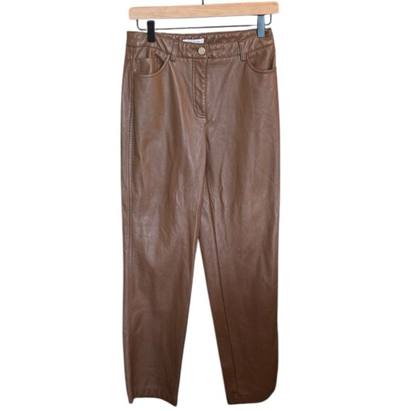 Maison d'Amelie Faux Leather Pants‎ Straight Leg Brown Tan Size 4 - Picture 1 of 10